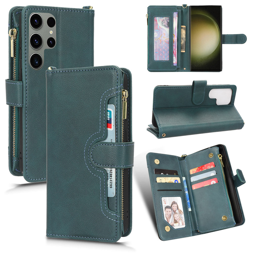 For Samsung Galaxy S23 Ultra Cellphone Cover Wallet Zipper Pocket Phone Case with 2 Straps For Samsung Galaxy S23 Ultra Cellphone Cover Wallet Zipper Pocket Phone Case with 2 Straps